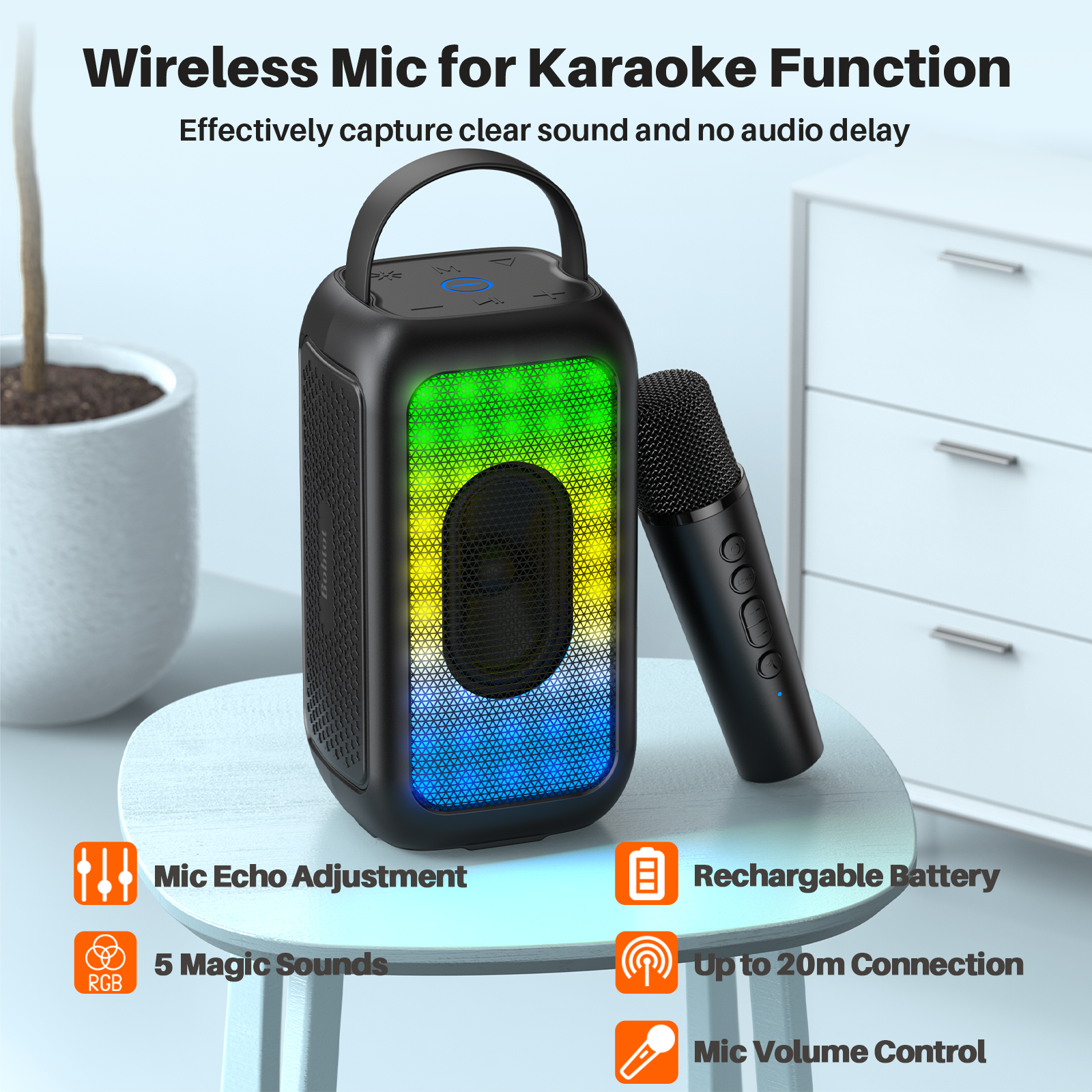 Bobtot EP20 Portable Karaoke Speaker with 1 Wireless Mic - Black - Image 4